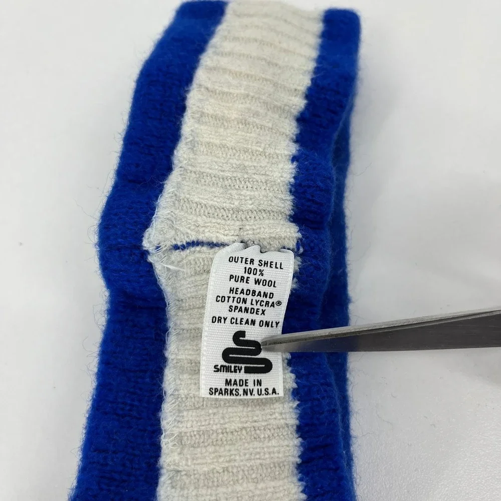 Smiley Womens Blue Wool Knit Fair Isle Winter Headband Ear Warmer Made in USA